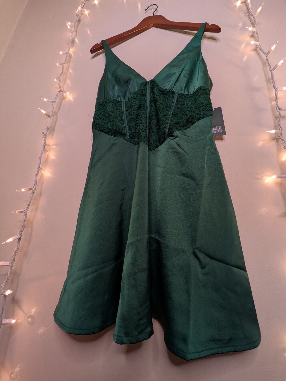 Wild Fable Emerald Green Satin Lace Chemise - Size M